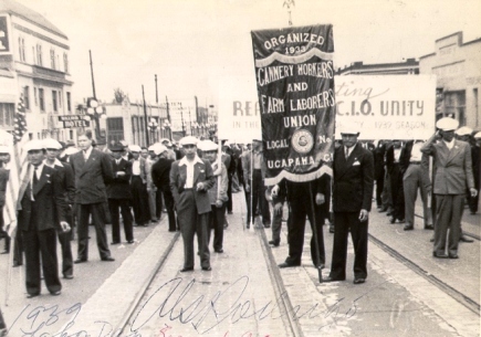 Members of the Cannery Workers and Farm Laborers Union march in the 1939 Seattle Labor Day Parade (courtesy Fred and Dorothy Cordova and the Filipino American National Historical Society)
