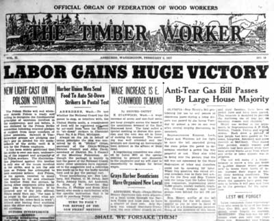 The Timber Worker newspaper was developed by workers in Aberdeen, Washington in the midst of the 1935 strike. It served as a voice for timberworkers and sought to counteract the negative bias of Seattle's established media.